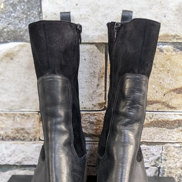 ⚡SOLD⚡SILENT D x Anthropologie Mid-Calf Brink Boot Black Leather w Wood Lug Sole - Picture 6 of 12